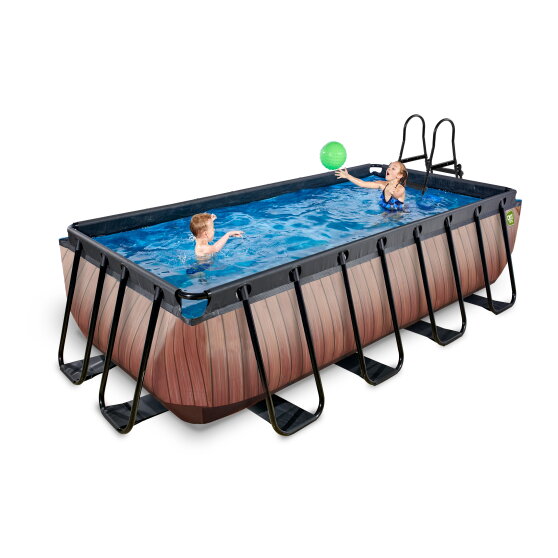 EXIT Wood pool 400x200x100cm with filter pump - brown