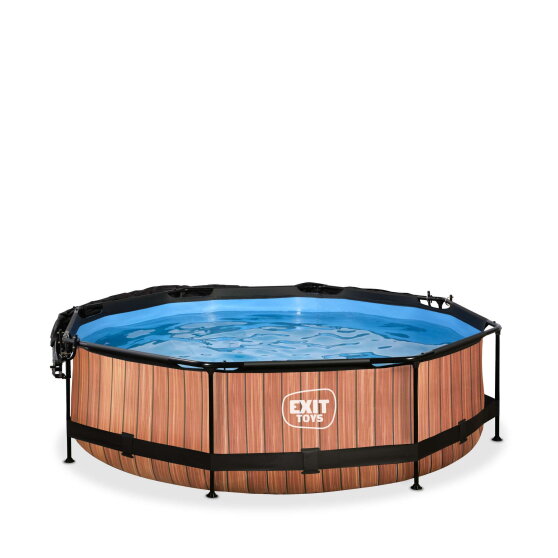 Piscina EXIT Wood &oslash;300x76cm con pompa filtro e pensilina - marrone
