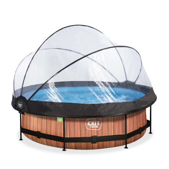 Piscina EXIT Wood &oslash;300x76cm con pompa filtro e copertura - marrone