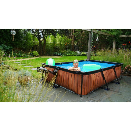 Piscina EXIT Wood 300x200x65cm con pompa filtro - marrone