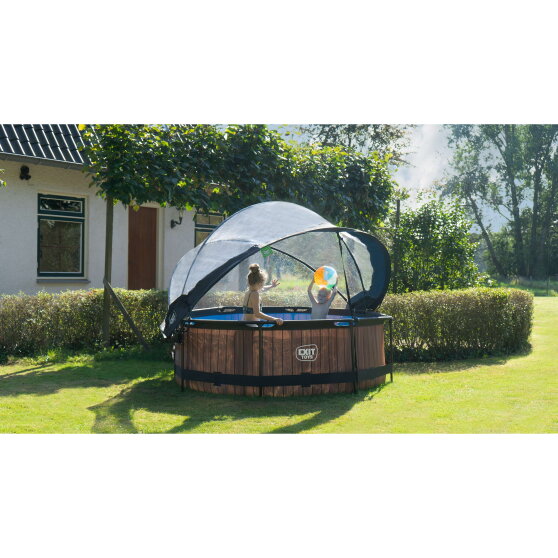 Piscina EXIT Wood &oslash;244x76cm con pompa filtro e copertura - marrone