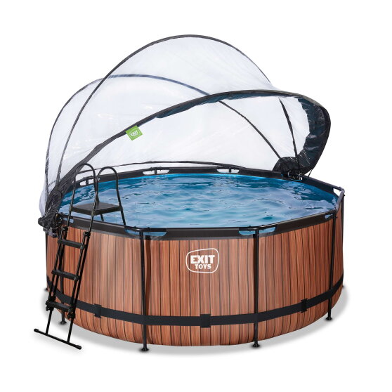 Piscina EXIT Wood ø360x122cm con pompa filtro a sabbia e copertura e pompa di calore - marrone