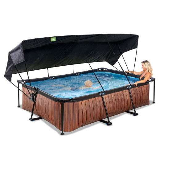 Piscina EXIT Wood 300x200x65cm con pompa filtro e pensilina - marrone
