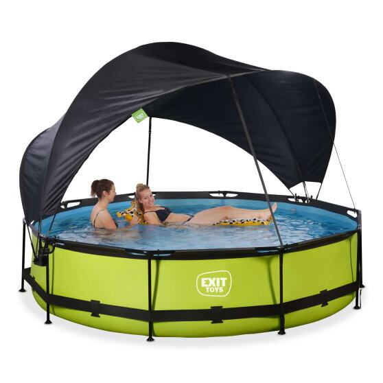 Piscina EXIT Lime &oslash;360x76cm con pompa filtro e pensilina - verde