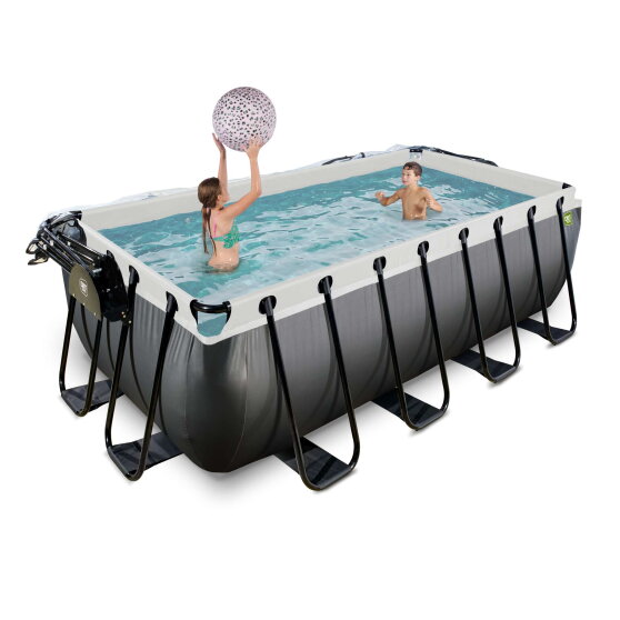 Piscina EXIT Black Leather 400x200x122cm con pompa filtro a sabbia e copertura e set accessori - nero