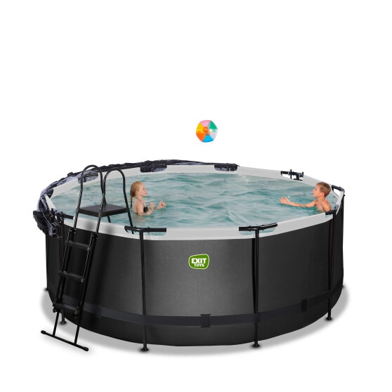 Piscina EXIT Black Leather ø360x122cm con pompa filtro a sabbia e copertura e pompa di calore - nero
