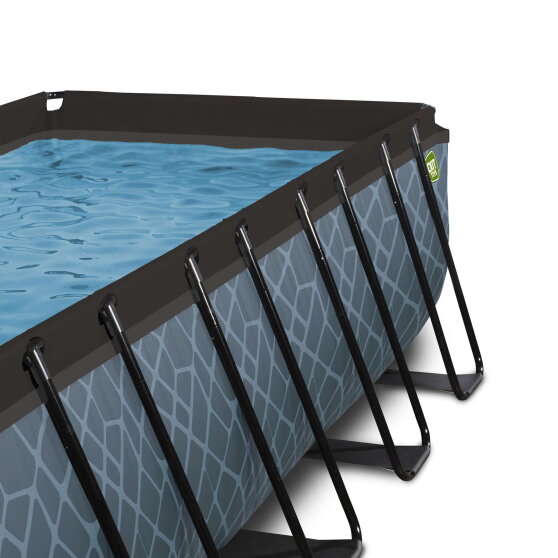 Piscina EXIT Stone 400x200x100cm con pompa filtro a sabbia e copertura - grigio