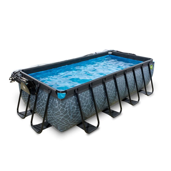 Piscina EXIT Stone 400x200x100cm con pompa filtro a sabbia e copertura - grigio
