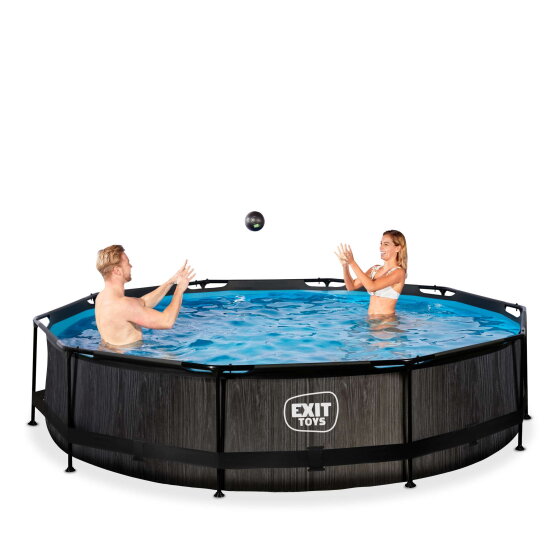 Piscina EXIT Black Wood ø360x76cm con pompa filtro - nero