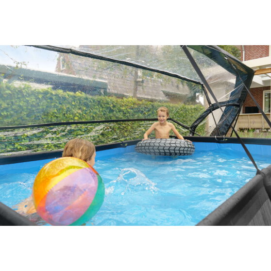 Piscina EXIT Black Wood 300x200x65cm con pompa filtro e copertura - nero