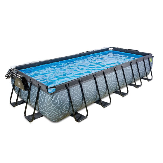 Piscina EXIT Stone 540x250x100cm con pompa filtro a sabbia e copertura - grigio