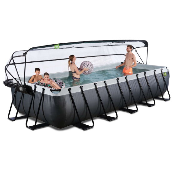 Piscina EXIT Black Leather 540x250x100cm con pompa filtro a sabbia e copertura - nero