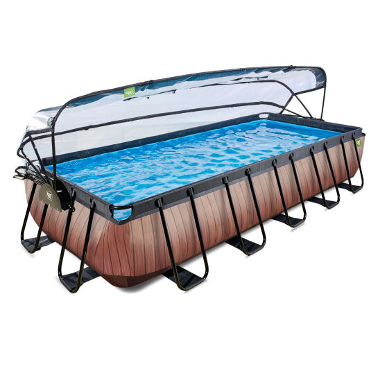 Piscina EXIT Wood 540x250x100cm con pompa filtro a sabbia e copertura e pompa di calore - marrone