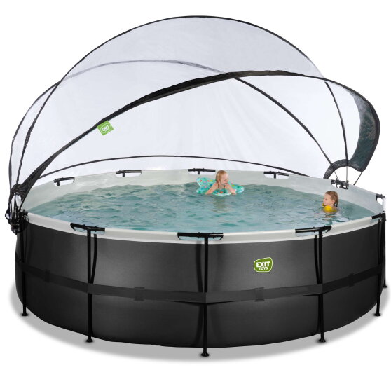 Piscina EXIT Black Leather ø488x122cm con pompa filtro a sabbia e copertura e set accessori - nero