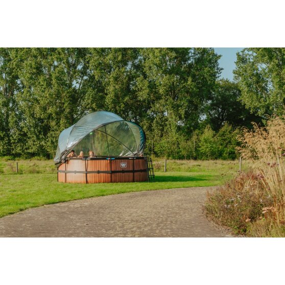 EXIT Wood pool ø427x122cm with sand filter pump and dome - brown