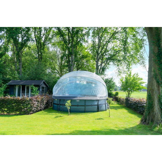 Piscina EXIT Wood &oslash;488x122cm con pompa filtro a sabbia e copertura e pompa di calore - marrone