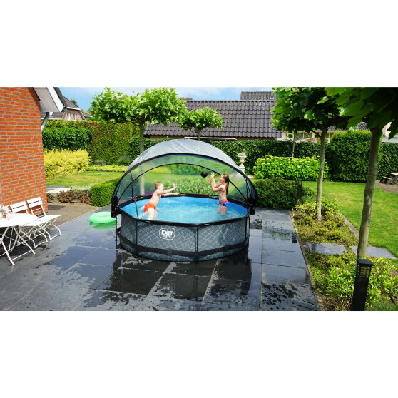 EXIT Black Wood pool ø300x76cm with filter pump and dome - black