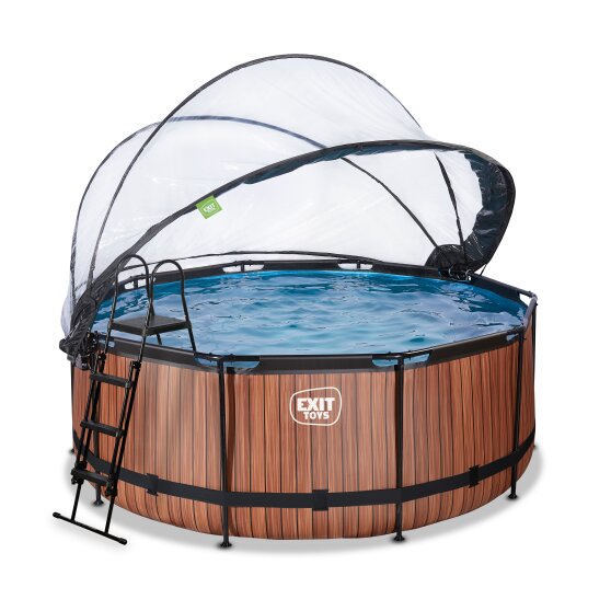 EXIT Wood pool ø360x122cm with sand filter pump and dome and heat pump - brown