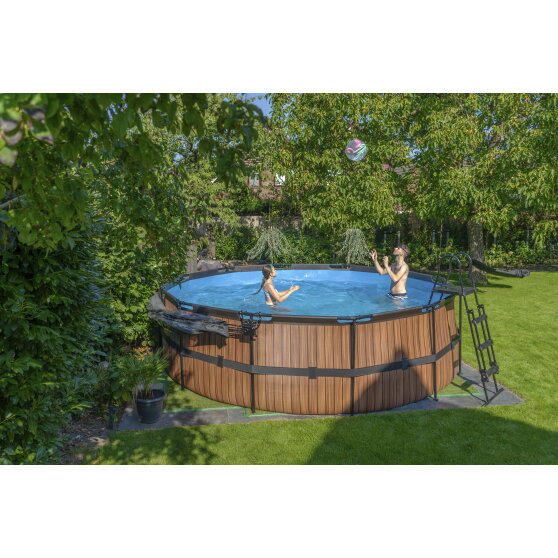 Piscina EXIT Wood &oslash;450x122cm con pompa filtro - marrone