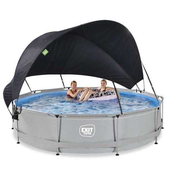 Piscina EXIT Soft Grey ø360x76cm con pompa filtro e pensilina - grigio