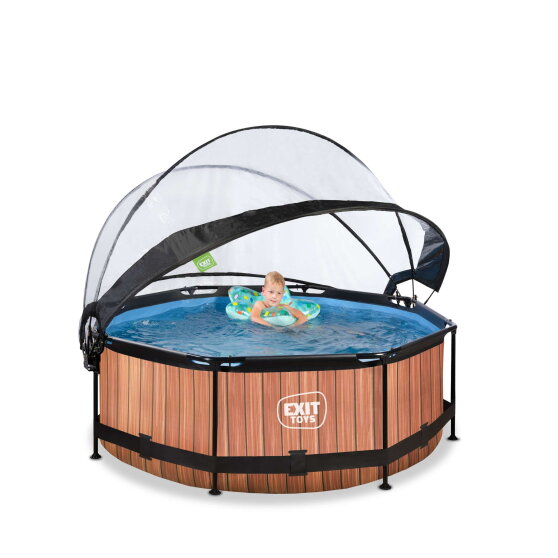 Piscina EXIT Wood &oslash;244x76cm con pompa filtro e copertura - marrone