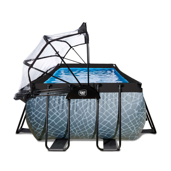 Piscina EXIT Stone 400x200x122cm con pompa filtro a sabbia e copertura - grigia