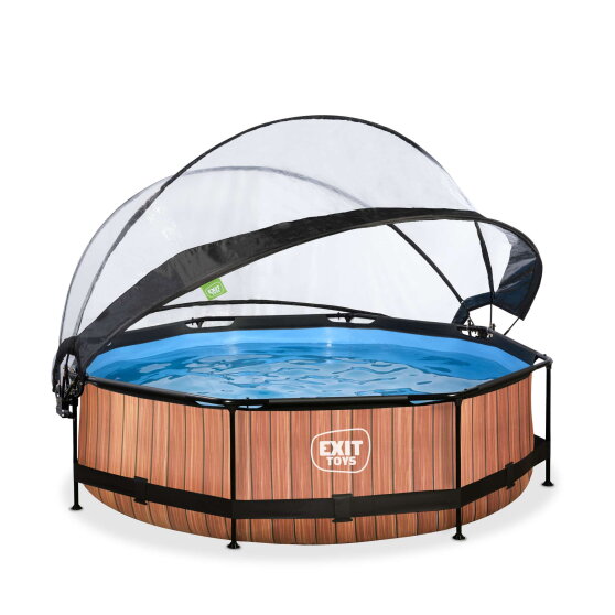 Piscina EXIT Wood &oslash;300x76cm con pompa filtro e copertura - marrone