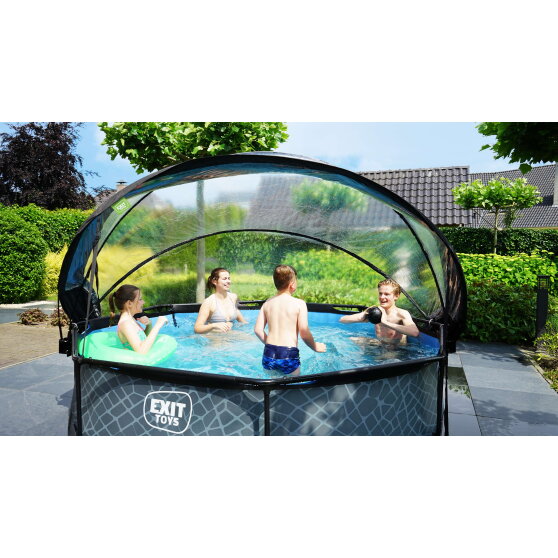 EXIT Black Wood pool ø300x76cm with filter pump and dome - black