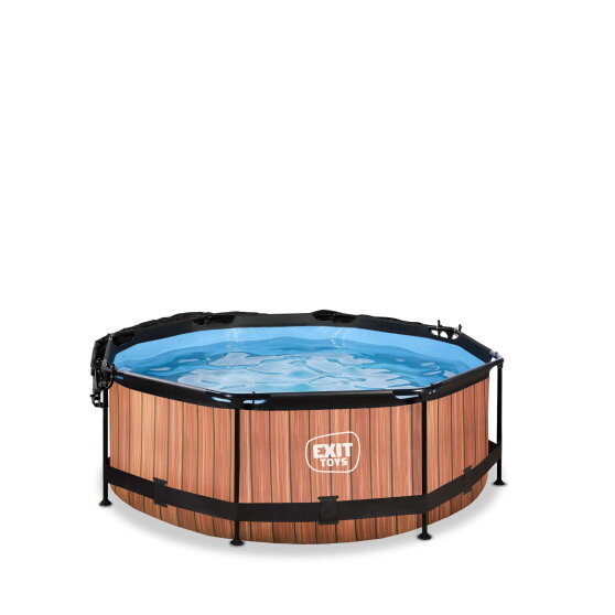 Piscina EXIT Wood &oslash;244x76cm con pompa filtro e pensilina - marrone