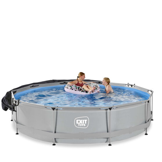 Piscina EXIT Soft Grey ø360x76cm con pompa filtro e pensilina - grigio