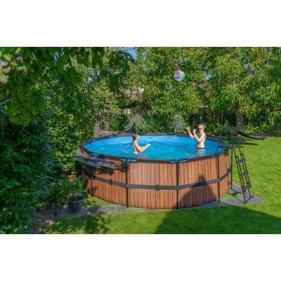 EXIT Wood pool ø450x122cm with filter pump - brown