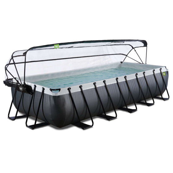 Piscina EXIT Black Leather 540x250x100cm con pompa filtro a sabbia e copertura - nero