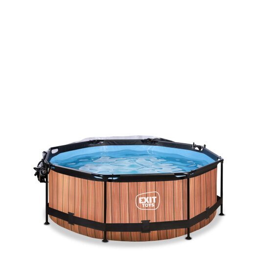 Piscina EXIT Wood &oslash;244x76cm con pompa filtro e copertura - marrone