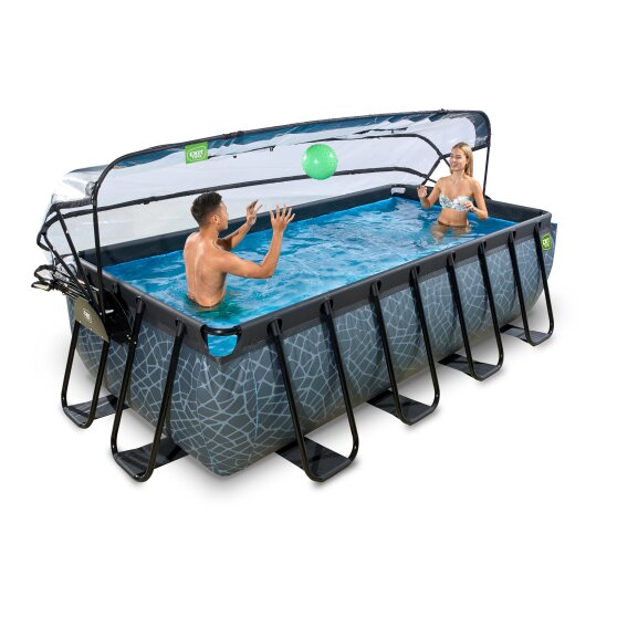 EXIT Stone pool 400x200x100cm with sand filter pump and dome - grey