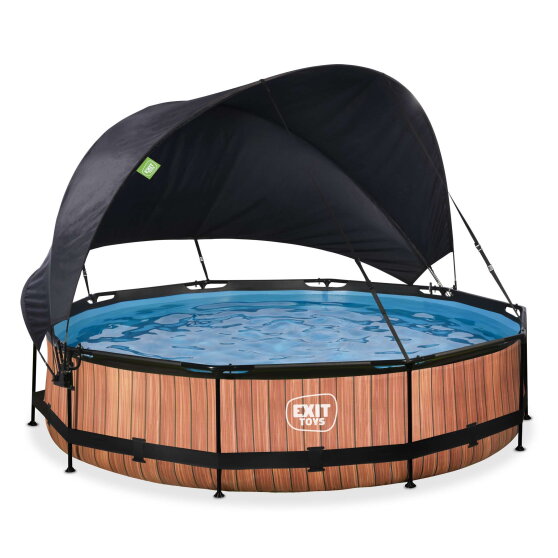Piscina EXIT Wood &oslash;360x76cm con pompa filtro e pensilina - marrone