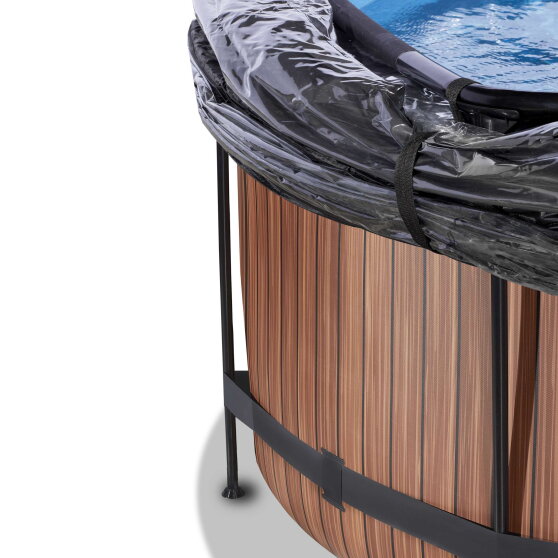 Piscina EXIT Wood ø360x122cm con pompa filtro a sabbia e copertura - marrone