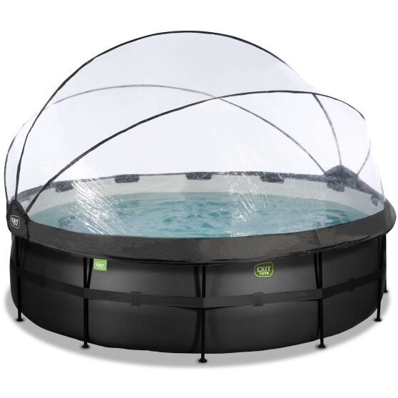 Piscina EXIT Black Leather ø488x122cm con pompa filtro a sabbia e copertura e pompa di calore - nero