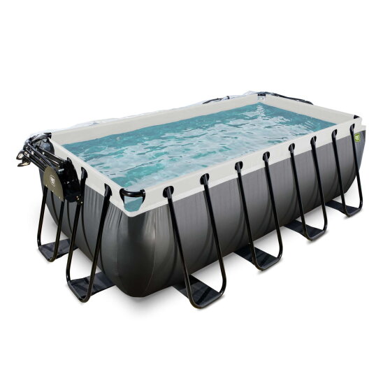 Piscina EXIT Black Leather 400x200x122cm con pompa filtro a sabbia e copertura e set accessori - nero