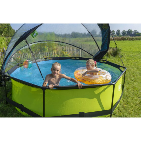 Piscina EXIT Lime &oslash;300x76cm con pompa filtro e copertura - verde