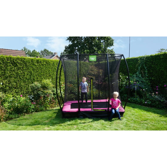Trampolino elastico interrato EXIT Silhouette 153x214cm con rete di sicurezza - rosa