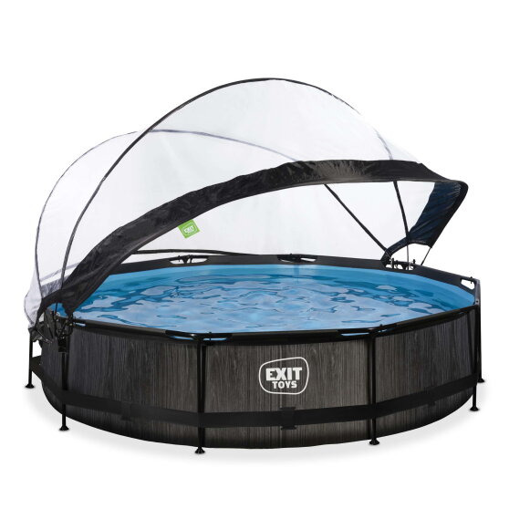 Piscina EXIT Black Wood ø360x76cm con pompa filtro e copertura - nero