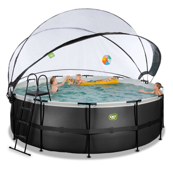 Piscina EXIT Black Leather ø427x122cm con pompa filtro a sabbia e copertura - nero
