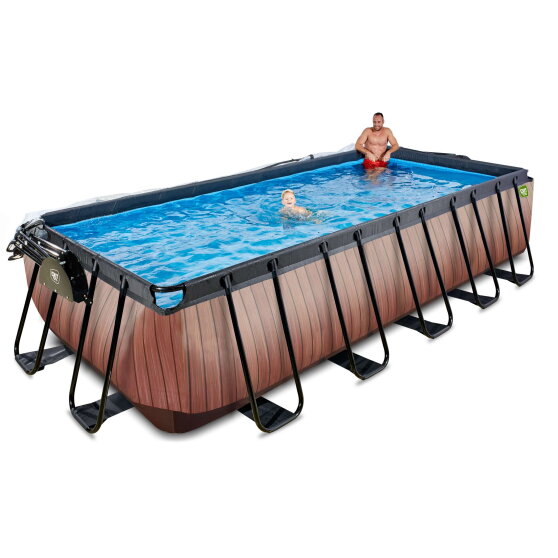 Piscina EXIT Wood 540x250x122cm con pompa filtro a sabbia e copertura e pompa di calore - marrone