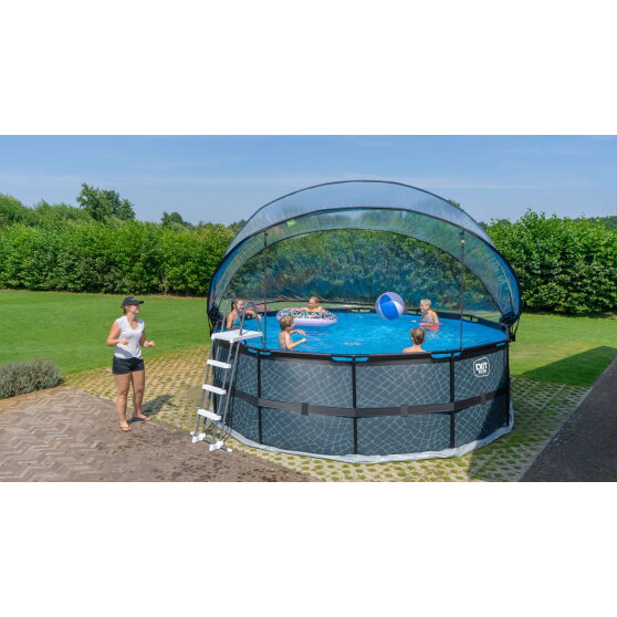 Piscina EXIT Black Leather ø450x122cm con pompa filtro a sabbia e copertura e pompa di calore - nero