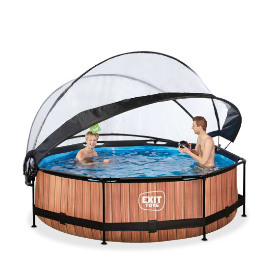 Piscina EXIT Wood &oslash;300x76cm con pompa filtro e copertura - marrone