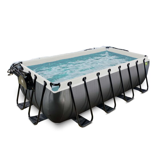 Piscina EXIT Black Leather 400x200x100cm con pompa filtro a sabbia e copertura e pompa di calore - nero