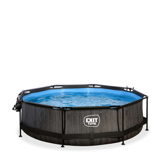 EXIT Black Wood pool ø300x76cm with filter pump and dome - black