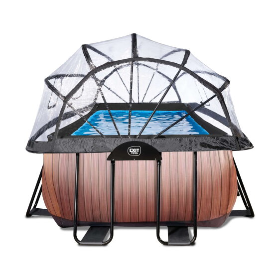Piscina EXIT Wood 400x200x100cm con pompa filtro a sabbia e copertura e pompa di calore - marrone