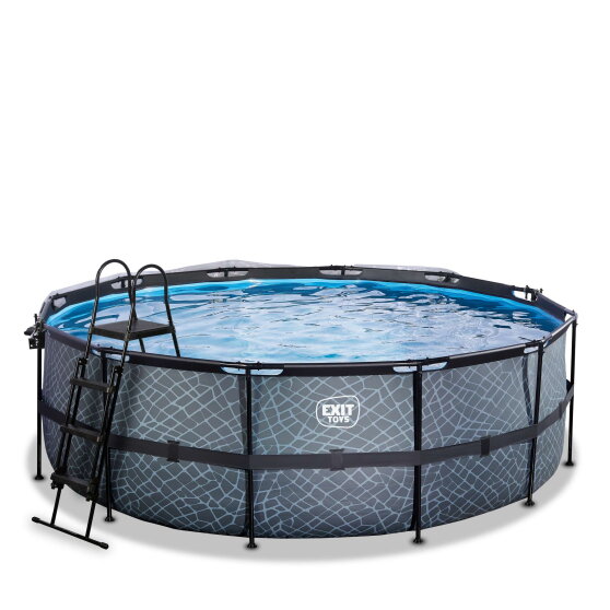 Piscina EXIT Stone ø427x122cm con pompa filtro a sabbia e copertura - grigio