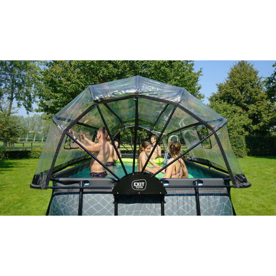 Piscina EXIT Wood 540x250x122cm con pompa filtro a sabbia e copertura e pompa di calore - marrone